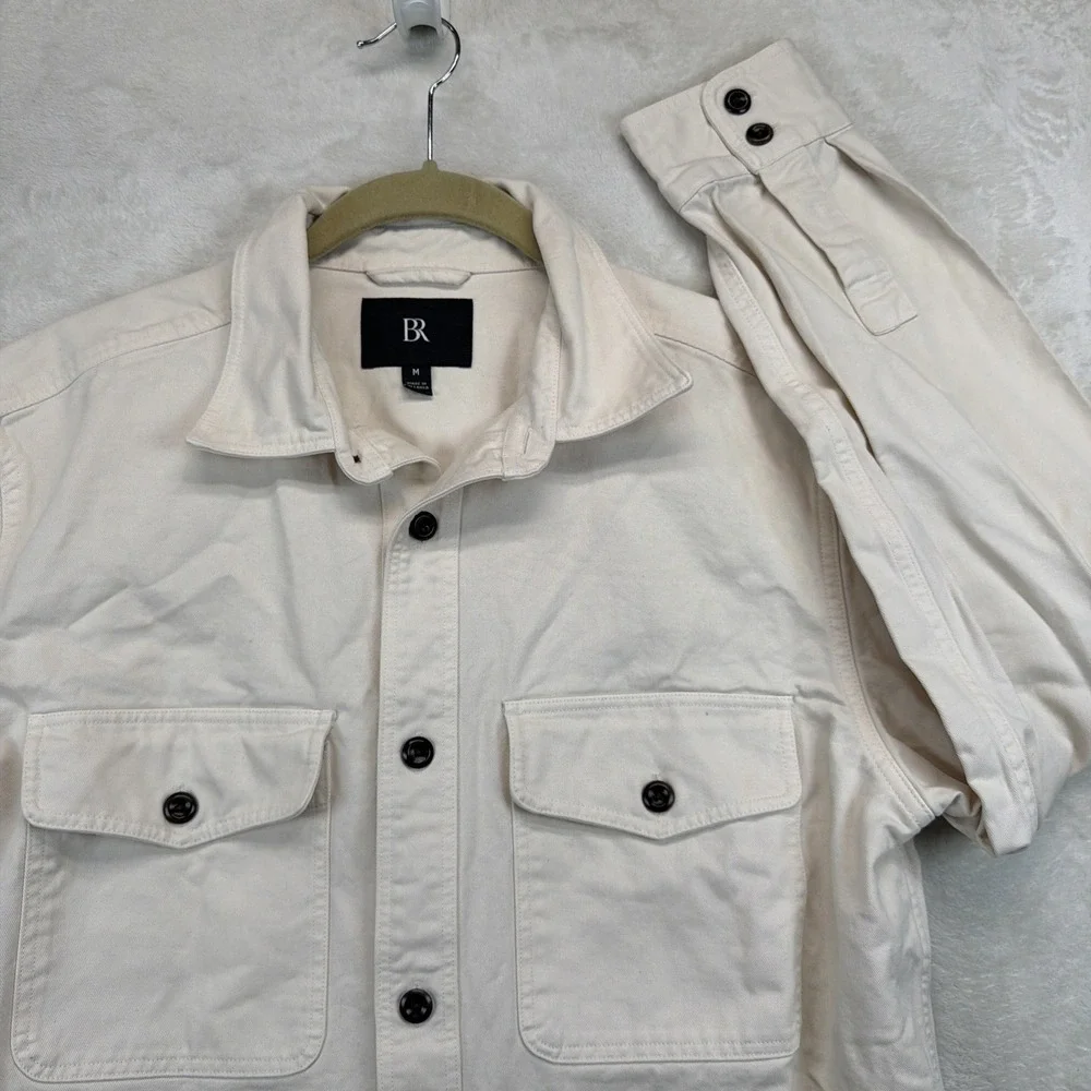 Banana Republic Men's Utility Overshirt Medium Cream Button Front Shirt